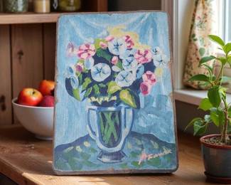 Wonderful still life Floral Painted on very old wood Circa 1930s