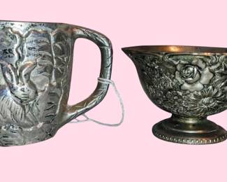Cast Aluminum Bunny Cup Vintage Rose Creamer
