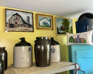 Folk art paintings pottery and more
