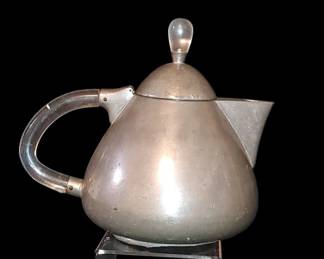 Frederick Lunning Pewter Tea Pot mid-century modern lucite handle & top