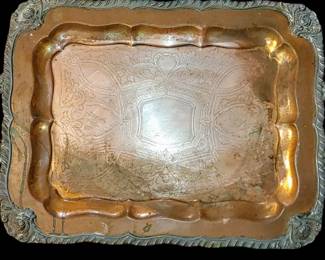 Antique copper on Silver very ornate. Short on time so I have cleaned it up just a little bit to show you. This can be cleaned up and will be stunning