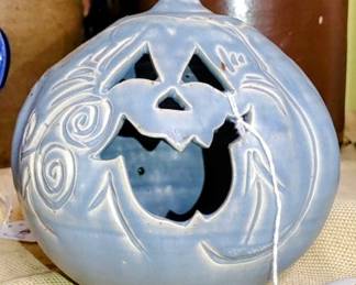 Signed Tom Jones Pottery blue pumpkin June 6th 2000