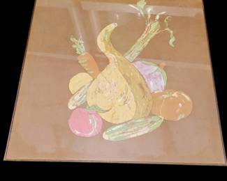 Painting on silk vegetables still life tin frame