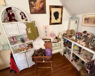 Toys and vintage baby clothes upstairs