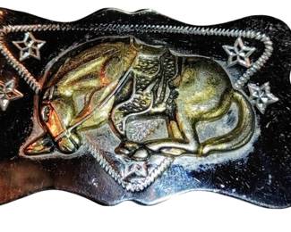 Vintage Engraved Bucking Bronco Saddle Horse Rodeo Belt Buckle