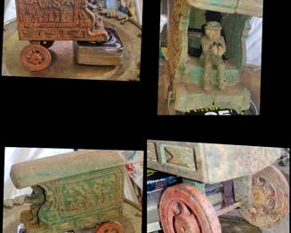 Cast iron you US truck - missing front axle and two wheels but does have a driver ( who knows we may find the missing parts)