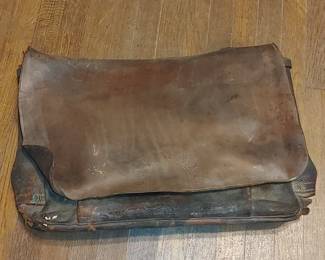Vintage Leather LARGE Merit 1963 US Mail Bag no strap for caring & Has a hole in one side On the bottom. Found underneath the house! Still too good to throw away