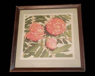 Framed Lithograph pink flowers