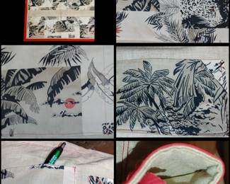 Vintage handmade 41x31 wall hanging with pockets jungle print