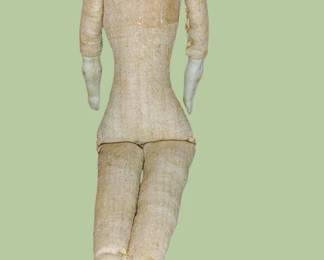 Porcelain German doll with straw stuffing one foot broken signed Germany