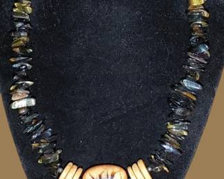 Vintage tiger's eye wood and Stone necklace