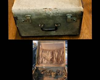 Vintage wooden suitcase/covered in tweed lined with silk & separate compartments
