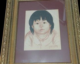 Signed 202A/WillARRTWE
Beautiful drawing of a little Indian girl with turquoise earrings