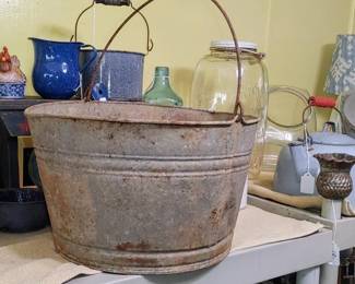 Galvanized well bucket or pale with pouring spout