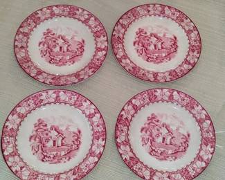 4 Vintage Woods Burslem England Colonial Red Transferware salad/ desert