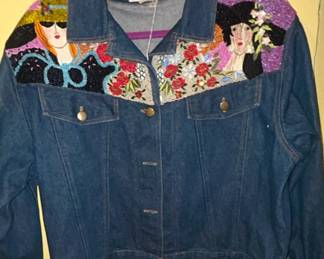Vintage KK designs denim jacket micro glass beads absolutely stunning