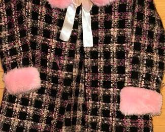 , fantastic vintage Childrens coat with pink fur trim