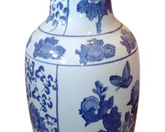 2ft tall Oriental butterfly blue and white floor vase