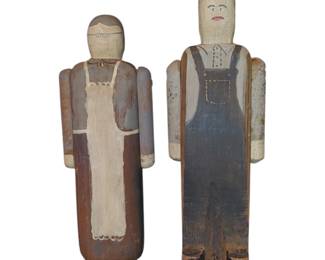 Wolf Creek Carved Wooden Folk Art Pilgrims Farmers Set Man Woman Husband & Wife