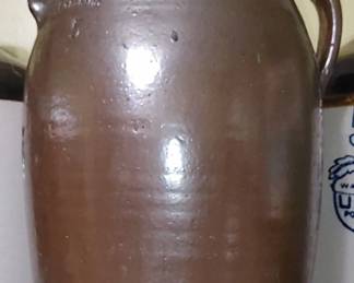 Nice signed 5 gallon S R. pottery churn bottom has been repaired but can be mended by a professional Potter