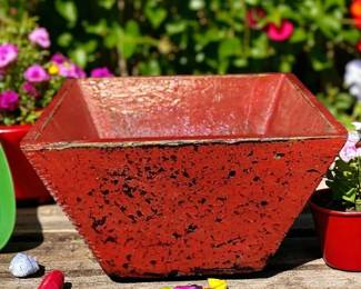 Antique Chinese Wood Rice Scoop, Grain Measure, Berry Buckets red choppy paint dove tailed ( I've put a picture of both of these together they were found separately under the house)