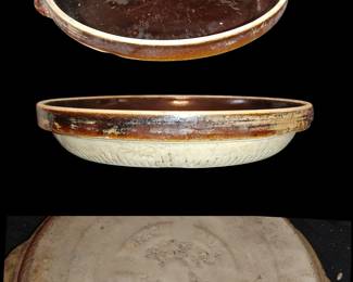 COOK-RITE STONEWARE ANTIQUE PIE PLATE BAKING DISH TWO HANDLE GLAZE 10”USA 1930’s
