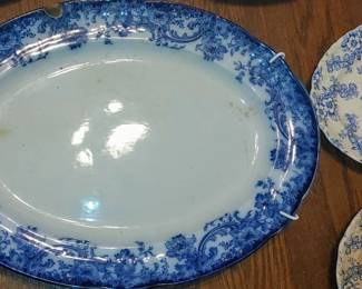 ANTIQUE Circa 1898 Doulton Burslem Flow Blue Melrose Pattern - Huge Meat Platter 20 1/5” - Made in England