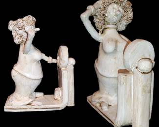 Funny Vintage Dino Bencini Italian Ceramic Sculpture Figurine. Lady On Scales. c1970.