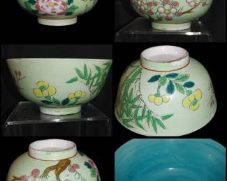 Antique hand-painted porcelain rice bowl from the Late Qing Dynasty