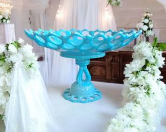 RARE Vintage Westmoreland Doric Pedestal Compote BLUE MILK GLASS