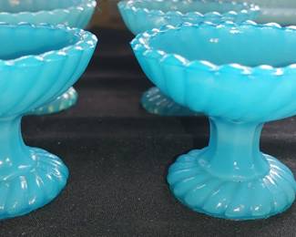1930s Portieux Vallerystahl France Blue Opaline Pedestal Swirl Salt Cellar Dip