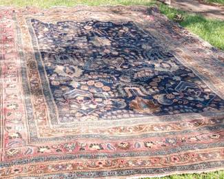 Antique Persion Rug just discovered today!
8.4 ft x 11.4
Sorry for the poor photography. We had nowhere to display - so the lawn was the only choice!
Still has fabulous color and most of the wear are on the edges.
Well over 100 yrs old!!