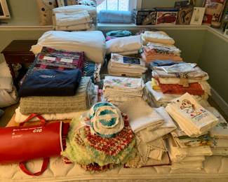 Quilts. New & vintage tea towels, linens
