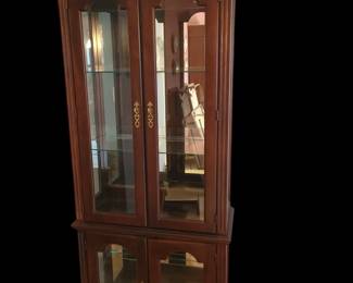Beautiful Cherry Double Level Lighted Display Cabinet 5Photoroom