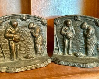 Vintage Angelus Bookends - Farmers Praying