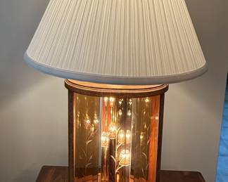 Beveled Glass and Wood Table Lamp