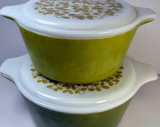 Vintage Pyrex - Verde Olives Covered Casserole Set