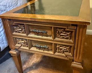 Pair of Vintage Wooden Stone Top Side Tables