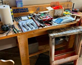 Wood Workbench with Tools