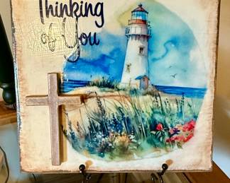 "Thinking of You" Lighthouse and Cross Decor