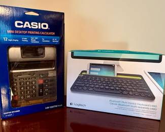 Casio Calculator and Logitech Multi-Device Keyboard with Bluetooth