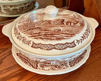 Alfred Meakin Fair Winds Brown Round Covered Vegetable Bowl - Ceramic