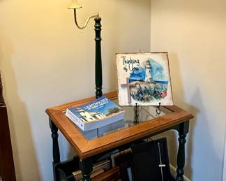 Glass Top Painted Two-tone Wood Side Table