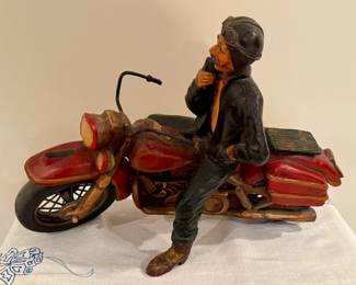 Vintage Motorcycle with Rider Sculpture