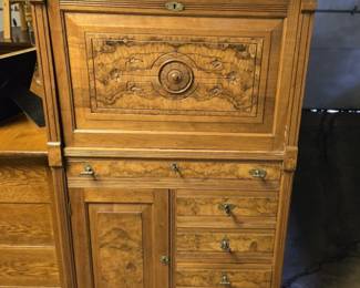 Antique Burl Oak Secretary