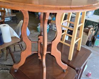 Oval Victorian Table; Stool; Pair of Mahagony 2-Drawer File Cabinets