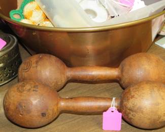 Antique wooden dumbbells