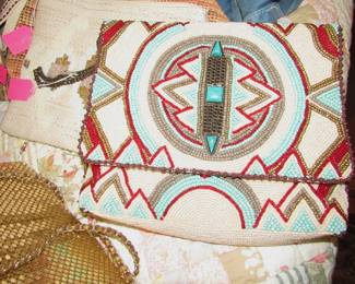 Handmade turquoise & coral beaded purse