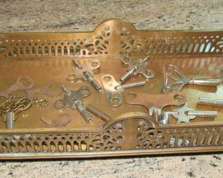 Vintage brass tray & clock keys