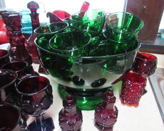 Emerald green punch bowl set